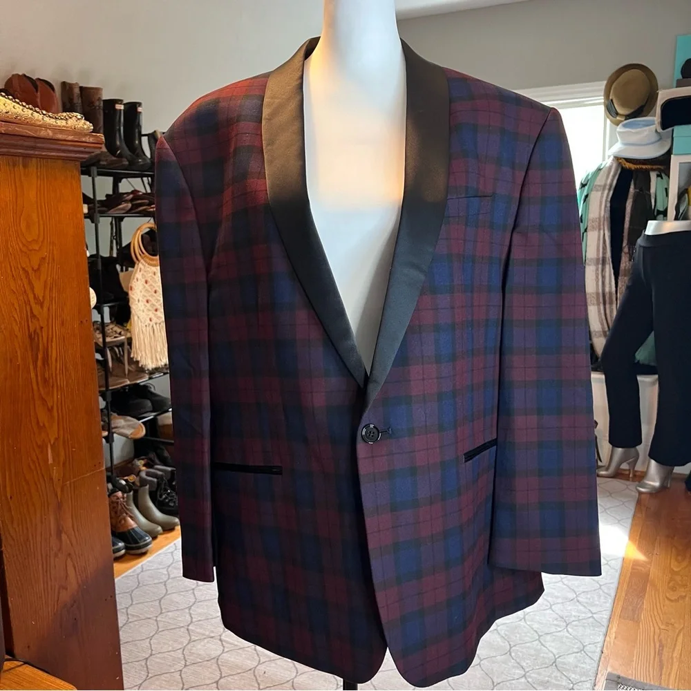 Express Men's Plaid Blazer - Red and Blue - Picture 4 of 7